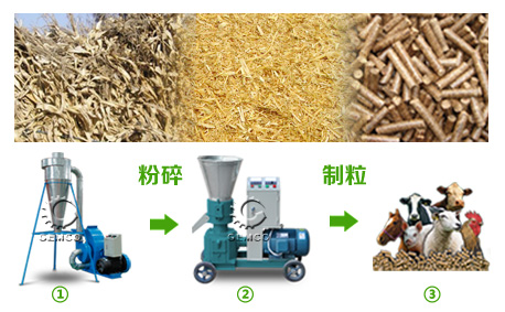 秸稈顆粒機(jī)加工牛羊豬驢飼料過(guò)程